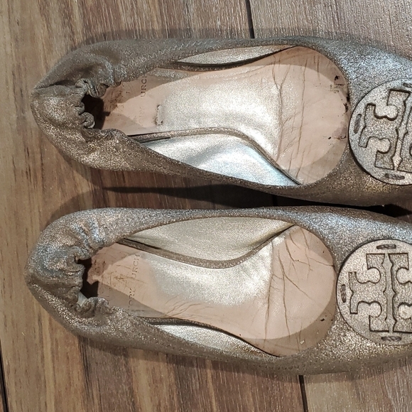 Tory Burch logo  Reva Loafer ballet shoes sz 6M Metallic glitter leather - Picture 12 of 15